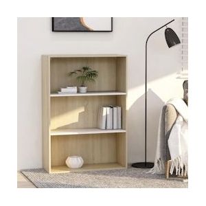 vidaXL Boekenkast 3 vakken wit Sonoma eiken 80x30x114 cm spaanplaat - 801013