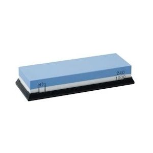 METRO Professional Gecombineerde dubbelzijdige wetsteen met siliconen onderlegger, 6 x 18 x 2,7 cm, blauw - 4337255676046