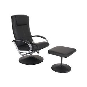 Mendler Relaxfauteuil TV fauteuil N44 met kruk ~ zwart - zwart Synthetisch materiaal 20151