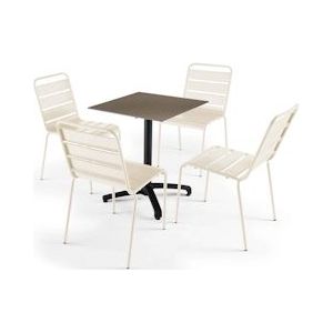 Oviala Business Set taupe laminaat terrastafel en 4 ivoorkleurige fauteuils - Oviala - beige Metaal 110170