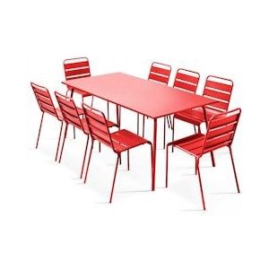 Oviala Business Terrastafel en 8 stoelen in rood metaal - Oviala - rood Staal 104674
