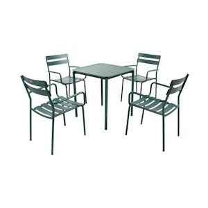 Oviala Business Vierkante terrastafel (70 x 70cm) en 4 donkergroene fauteuils - groen 111391