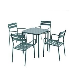 Oviala Business Vierkante terrastafel (70 x 70cm) en 4 donkergroene fauteuils - groen 111391