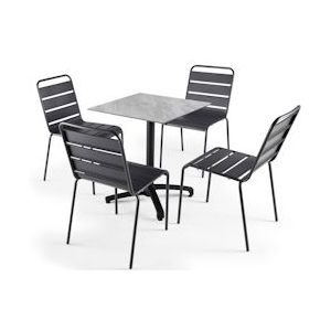 Oviala Business Set marmeren laminaat eettafel en 4 grijze stoelen - grijs Metaal 108194