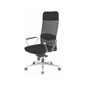 SIGMA bureaustoel EC506, net/ kunststof/ verchroomd metaal/ hout, 75 x 73,5 x 118,5 cm, in hoogte verstelbaar, met vaste armleuningen, zwart - zwart Multi-materiaal 4337231802261