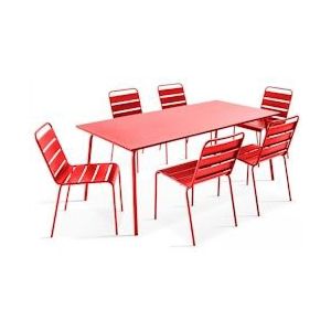 Oviala Business Set van tuintafel en 6 rode metalen stoelen - rood Staal 105018