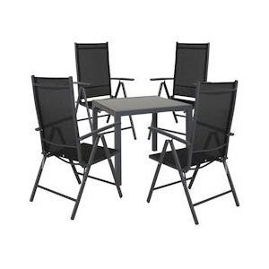 SVITA Set tuintafel met stoelen aluminium glazen tuinmeubelset zitgroep grijs - zwart Aluminium 98503