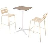 Oviala Business Set van hoge tafel in beige marmerlaminaat en 2 ivoorkleurige hoge stoelen - beige 110574