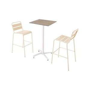 Oviala Business Set van hoge tafel in beige marmerlaminaat en 2 ivoorkleurige hoge stoelen - beige 110574