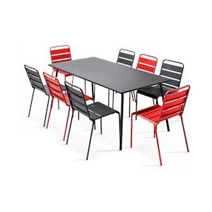 Oviala Business Set terrastafels en 8 stoelen van grijs en rood metaal - rood Staal 106897