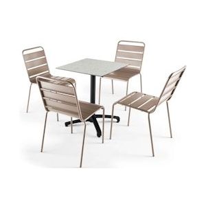 Oviala Business Gelamineerde tuintafel 60 x 60cm terrazzo en 4 stoelen palavas taupe - Oviala - grijs Metaal 108219