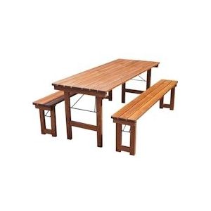 METRO Professional tafelset Set 3-delig, 2 Bierbanken 180 x 27,5 cm, 1 Biertafel 180 x 70 cm, donkerbruin - bruin Massief hout 71556