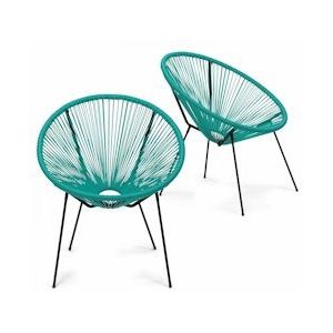 Oviala Business Set van 2 turquoise geweven hars fauteuils - blauw 105702