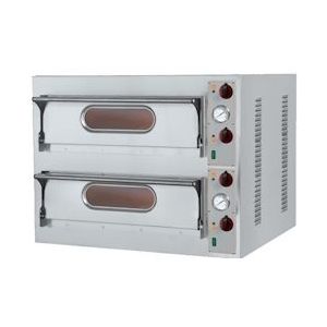 Pizzaoven met 2 elektrische kamers voor 9+9 pizza's ø 360 - 1310x1220x710 mm - 27600 W 400/3V - 51B99012 Eurast - grijs Roestvrij staal 51B99012