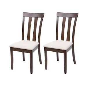 Mendler Set van 2 eetkamerstoelen HWC-G46, keukenstoel stoel, stof/textiel massief hout ~ donker frame, beige - beige Massief hout 71526