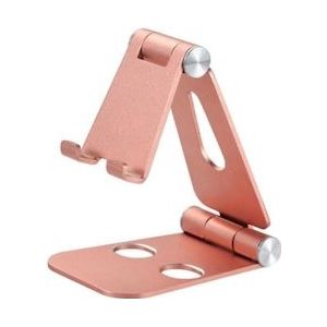 TOJ Telefoonhouder | Standaard / Houder / Statief | Tablethouder | Opvouwbaar / Inklapbaar - Rosé Goud - roze Aluminium 8720211260643