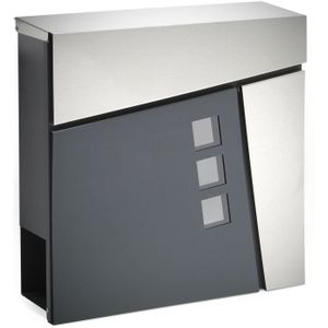 HELLOSHOP26 - Design Wandbrievenbus - Antraciet - Met Krantenvak - Roestvrij Staal