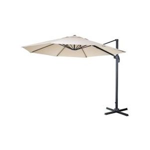Mendler Zweefparasol HWC-A96, parasol, rond Ø 4m polyester/aluminium 27kg ~ crème zonder voet - beige Textiel 138553
