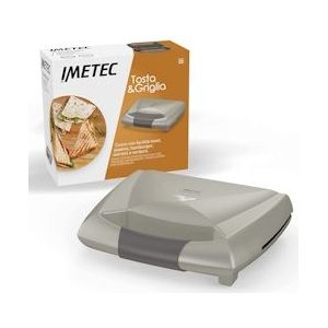 Imetec Toast&Griglia, Broodrooster, Broodrooster, met XL-platen om 3 sneetjes toast tegelijk te bereiden, compacte platen met antiaanbaklaag, 800 Watt - grijs 7486