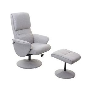 Mendler Helsinki relaxfauteuil, verstelbare TV-fauteuil TV-fauteuil met kruk ~ stof/textiel, lichtgrijs - grijs Textiel 74603