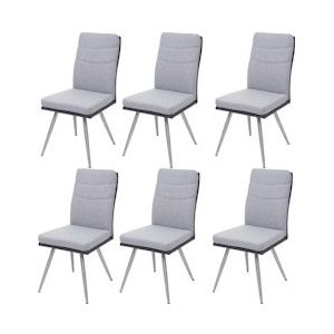 Mendler Set van 6 eetkamerstoelen HWC-G54, keukenstoel stoel, textiel/imitatieleer roestvrij staal geborsteld ~ grijs - grijs Weefsel 3x71705