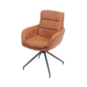 Mendler Eetkamerstoel HWC-K32, keukenstoel fauteuil stoel, draaibare autostand, stof/textiel ~ suède look bruin - bruin 89658