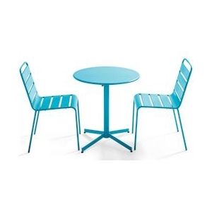 Oviala Business Ronde terrastafel en 2 blauwe metalen stoelen - Oviala - blauw Staal 106890