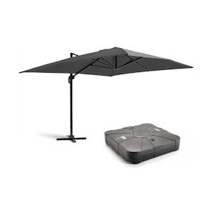 Oviala Business Offset parasol 3x4m en verzwaarde plaat op grijze aluminium wielen - grijs 107315