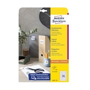Avery Zweckform vierkante etiketten, 35 x 35 mm, wit, permanent klevend, 350 etiketten, 10 vellen - 4004182162200