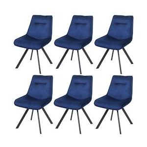 Mendler Set van 6 eetkamerstoelen HWC-K24, gestoffeerde stoel keukenstoel relaxstoel, metaal fluweel ~ blauw - blauw Weefsel 3x89597