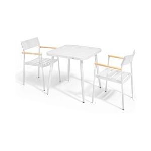 Oviala Business Set van tuintafel en 2 armstoelen in aluminium/wit hout - Oviala - wit Aluminium 108675