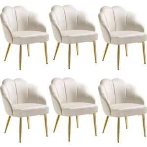 TecTake GmbH tectake Cocktail stoel Hellen, gestoffeerd met fluwelen bekleding - creme/goud, Set van 6 - 405826 - beige Kunststof 405826