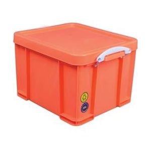 Really Useful Box opbergdoos 35 liter, neonoranje met witte handvaten - 5060456657673