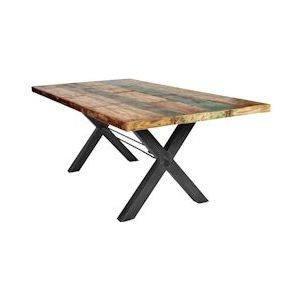 SIT Möbel Eettafel | 220x100 | Plaat 40 mm teruggewonnen hout geschilderd kleurrijk | X-frame zwart | B220xD100xH76,5 cm | 15104-11 | Serie TABLES&CO - meerkleurig Multi-materiaal 15104-11