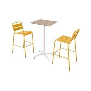 Oviala Business Set van licht eiken laminaat hoge tafel en 2 gele hoge stoelen - geel 110594