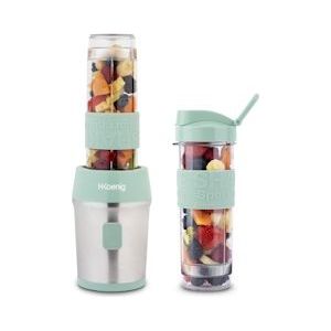 H.Koenig Compacte draagbare miniblender, 570 ml, SMOO18, BPA-vrij, 300 W, 2 draagbare flessen, 4 roestvrijstalen messen, pastelgroen - groen Multi-materiaal 3701335300229