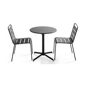 Oviala Business Ronde terrastafel en 2 grijze metalen stoelen - Oviala - grijs Staal 106887