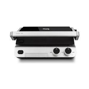 H.Koenig GR70 -Panini Grill, Elektrische Grill, Bakplaat en Tosti-ijzer, 2000 W, Temperatuurregelaar, 180º Opening, Roestvrij staal, Kunststof, XL - meerkleurig Roestvrij staal 3760124955415