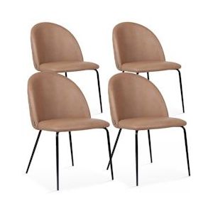Oviala Business Set van 4 lichtbruin gecoate stoffen stoelen - bruin Textiel 108101