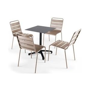 Oviala Business Set van zwarte laminaat terrastafel en 4 taupe stoelen - grijs Metaal 108202