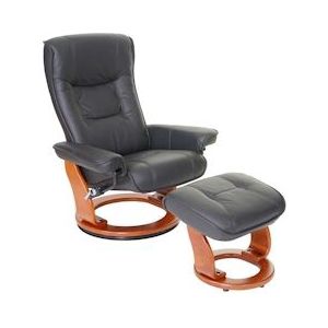 Robas Lund MCA Relax fauteuil Hamilton, TV fauteuil kruk, echt leder 130kg belastbaar ~ zwart, honingkleurig - zwart Leer 56052