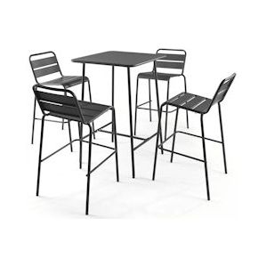 Oviala Business Set van bartafel en 4 hoge stoelen in antraciet metaal - Oviala - grijs Staal 106197
