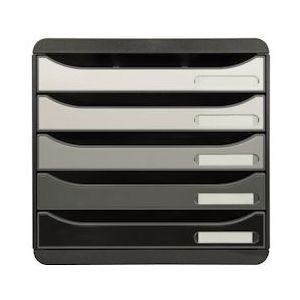 Exacompta 3097294D 1x BIG-BOX PLUS ladenbox met 5 laden voor A4+ documenten, Grijstinten, zwart-grijs - grijs Synthetisch materiaal 3097294D