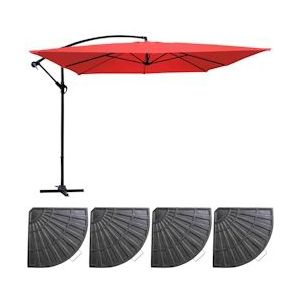 Oviala Business Offset parasol 3x3m en 4 geballaste rode aluminium platen - Oviala - rood Aluminium 107277