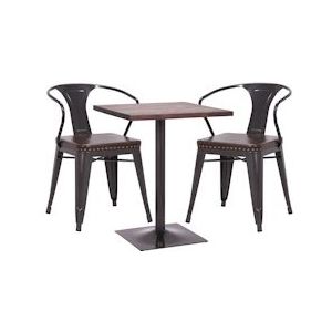 Mendler Set bistrotafel 2x eetkamerstoel HWC-H10d, stoel tafel keukenstoel gastronomie FSC ~ zwartbruin, tafel donkerbruin - bruin Massief hout 72482+72469