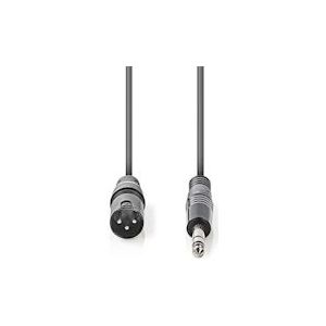 Nedis Gebalanceerde Audiokabel - XLR 3-Pins Male - 6,35 mm Male - Vernikkeld - 5.00 m - Rond - PVC - Donkergrijs - Kartonnen Sleeve - 5412810295746