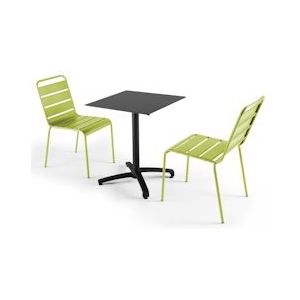 Oviala Business Set van zwarte laminaat tuintafel en 2 groene stoelen - Oviala - groen Metaal 108171
