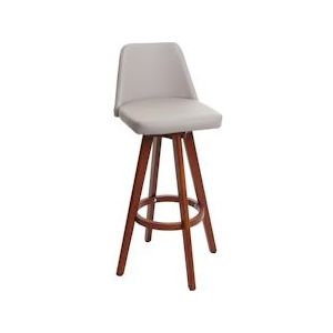 Mendler Barkruk HWC-C43, barkruk counter stool, hout imitatieleer draaibaar ~ taupe - beige Synthetisch materiaal 74180