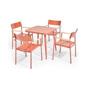 Oviala Business Set van tuintafel en 4 fauteuils in terracotta hout/aluminium - Oviala - rood Aluminium 108682