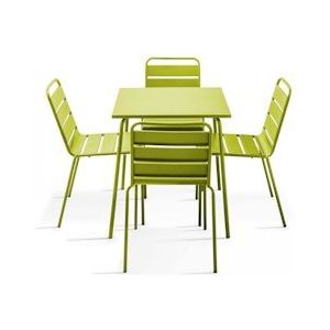 Oviala Business Tuintafel en 4 stoelen in groen metaal - Oviala - groen Staal 107879